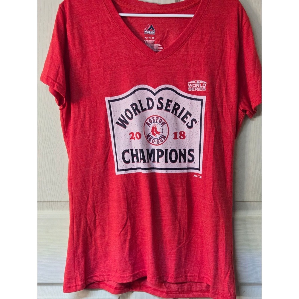 Majestic Boston Red Sox 2018 World Series Champions Shirt Red V-Neck XL NWOT